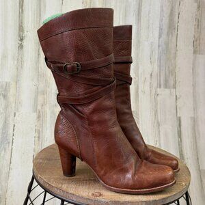 UGG Women's Size 12 Caroline Mid Calf Leather Boots Brown Heeled